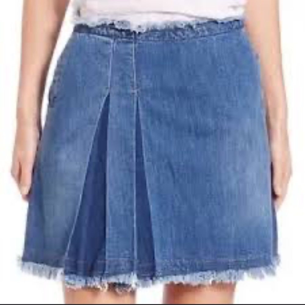 See By Chloe A-Line Pleat Raw Hem Indigo Short Denim Blue Skirt 28